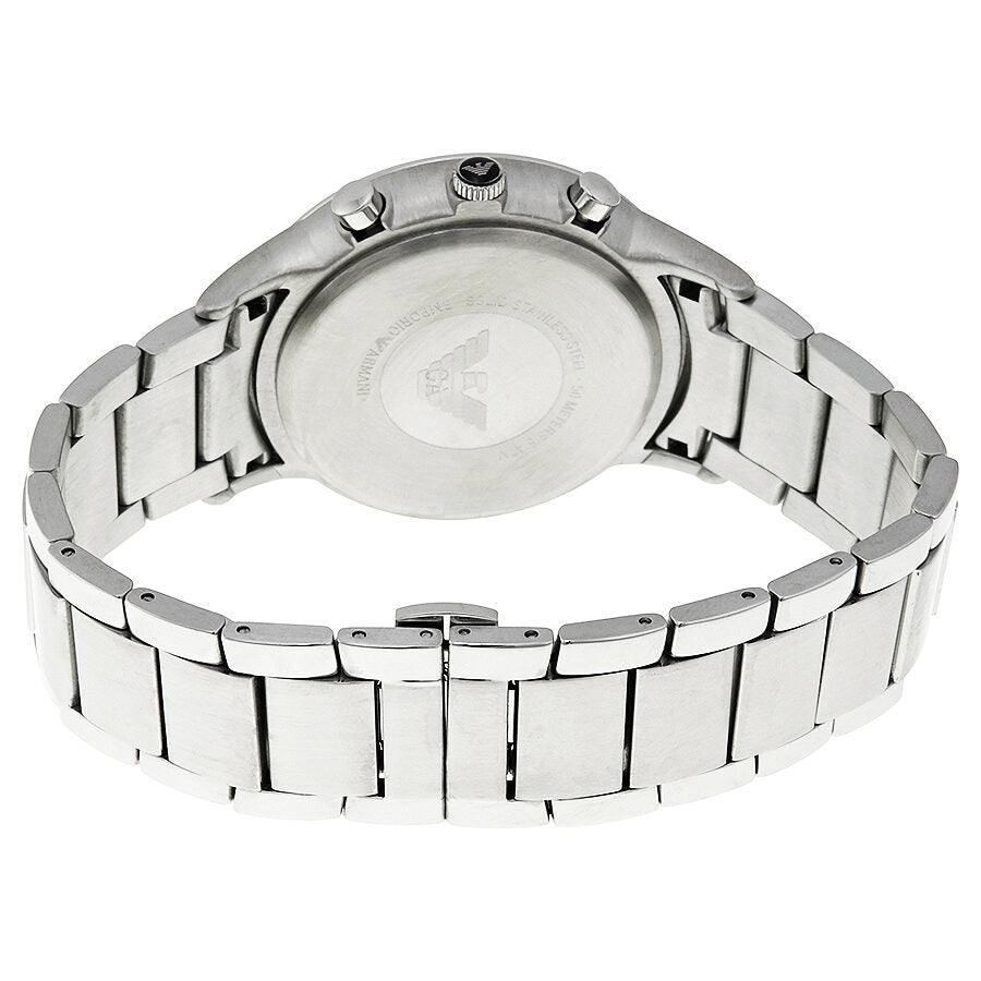 Emporio Armani AR2434 stainless steel caseback with engraved eagle logo and bracelet