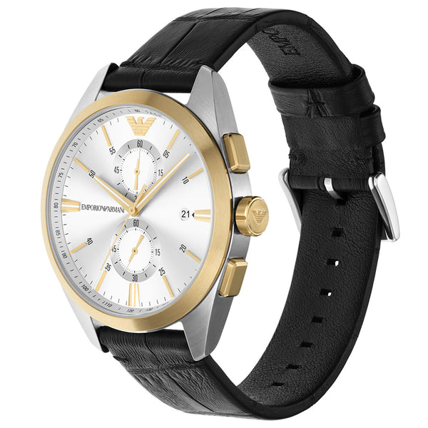 Emporio Armani Claudio Chronograph Black Genuine Leather Men's Watch - AR11498