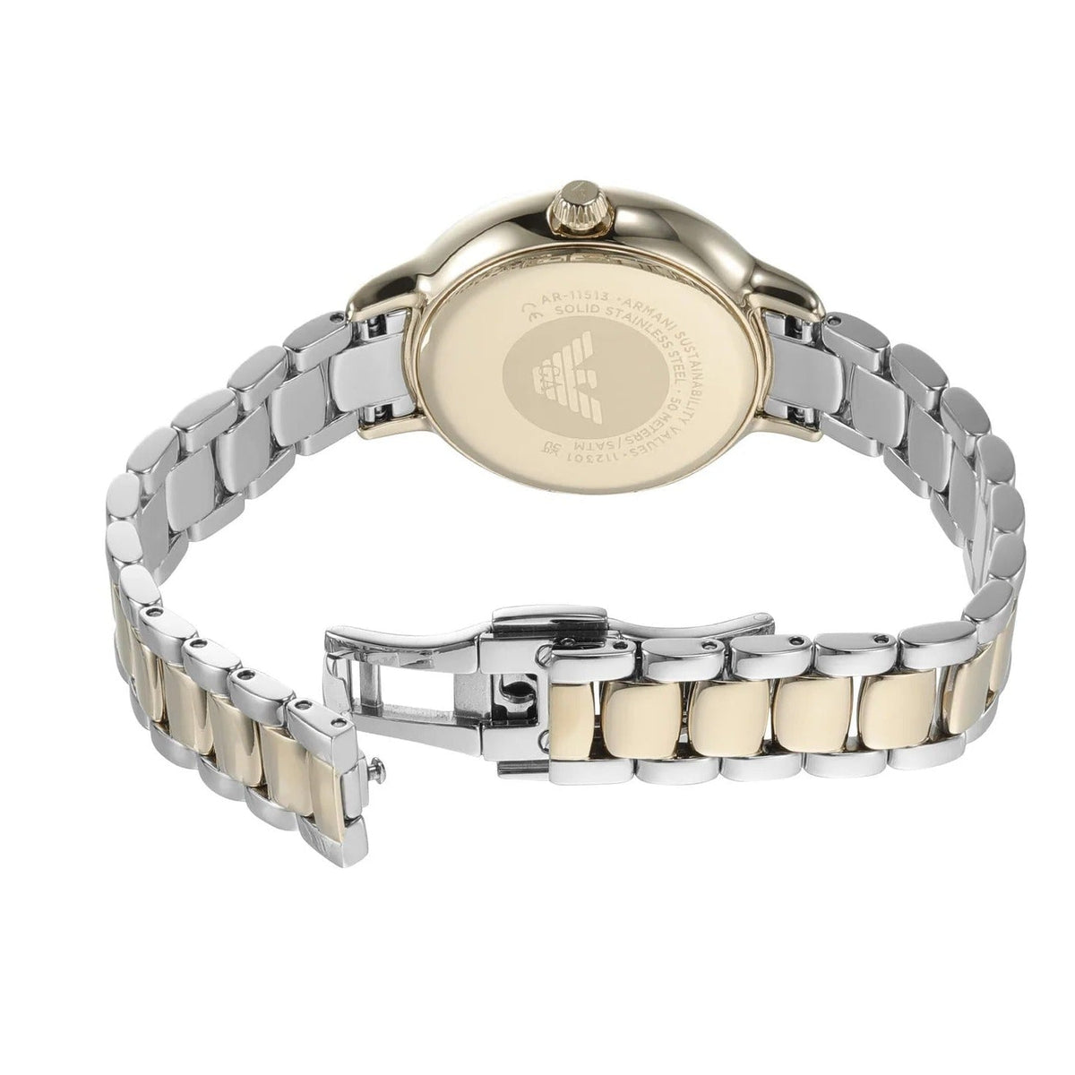 Emporio Armani Cleo Three Hand MOP Dial Two Tone Steel Strap Women Watch - AR11513