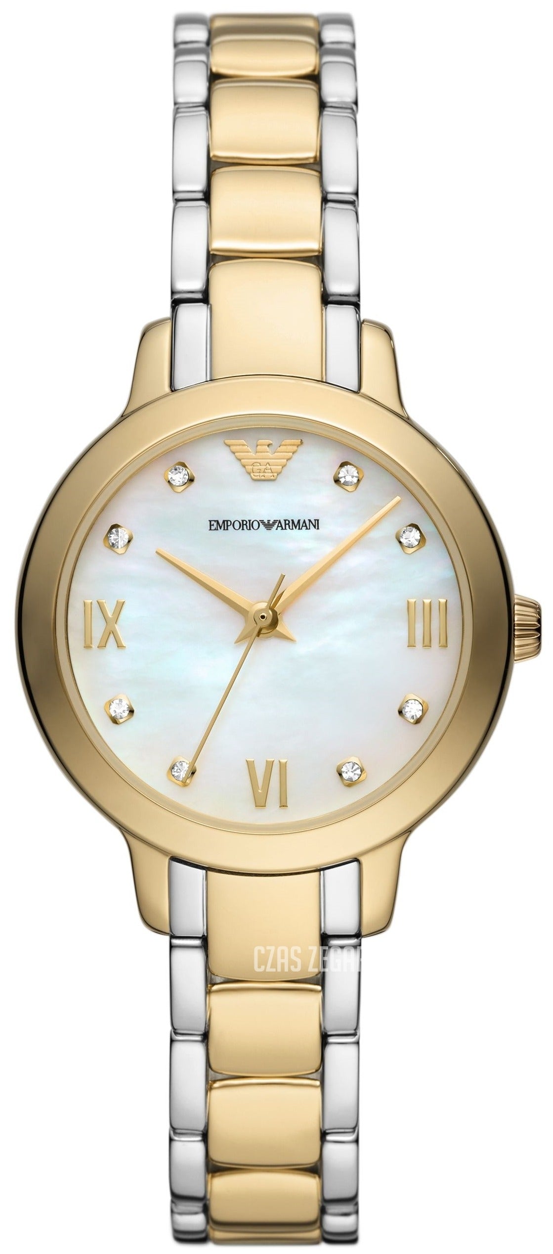 Emporio Armani Cleo Three Hand MOP Dial Two Tone Steel Strap Women Watch - AR11513