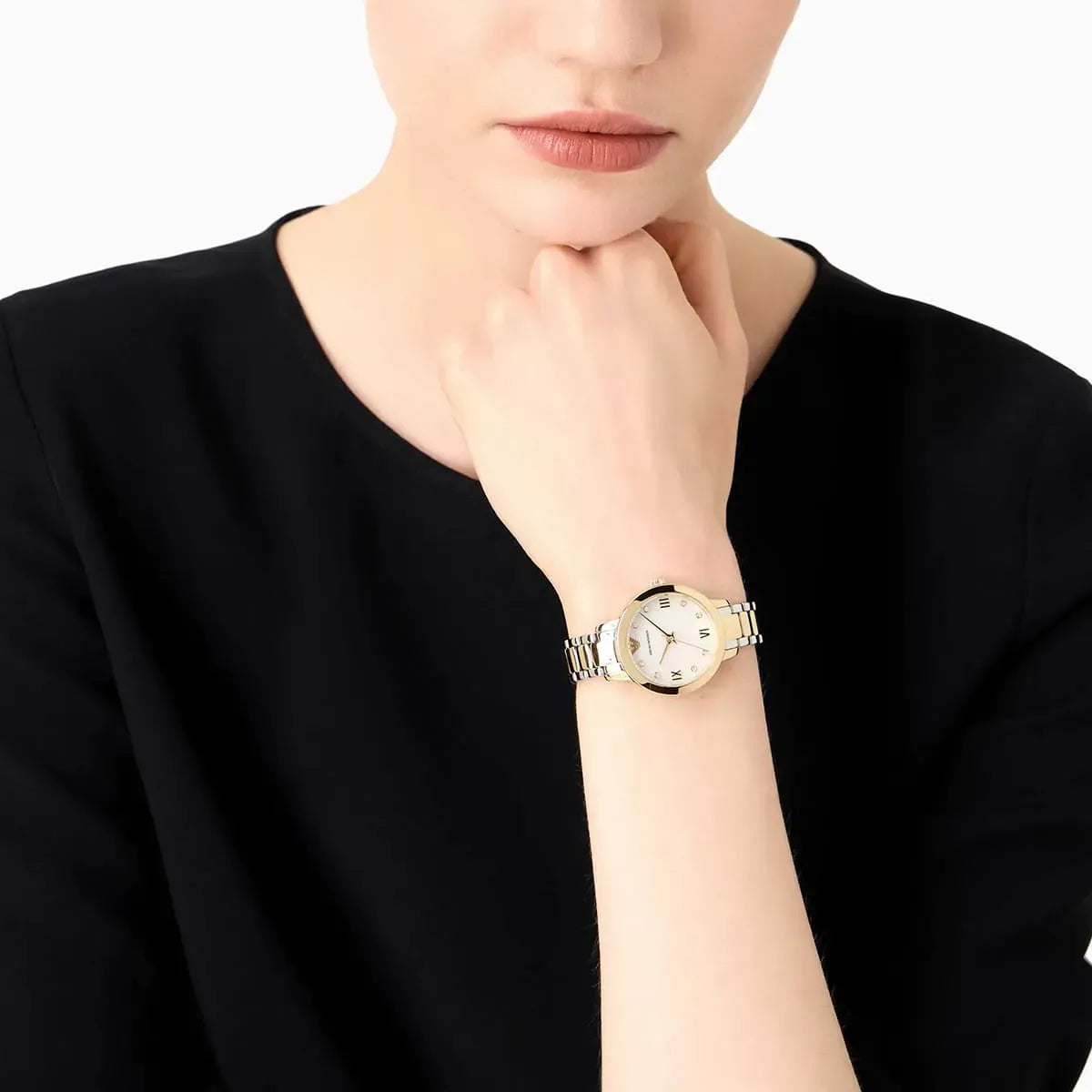 Emporio Armani Cleo Three Hand MOP Dial Two Tone Steel Strap Women Watch - AR11513