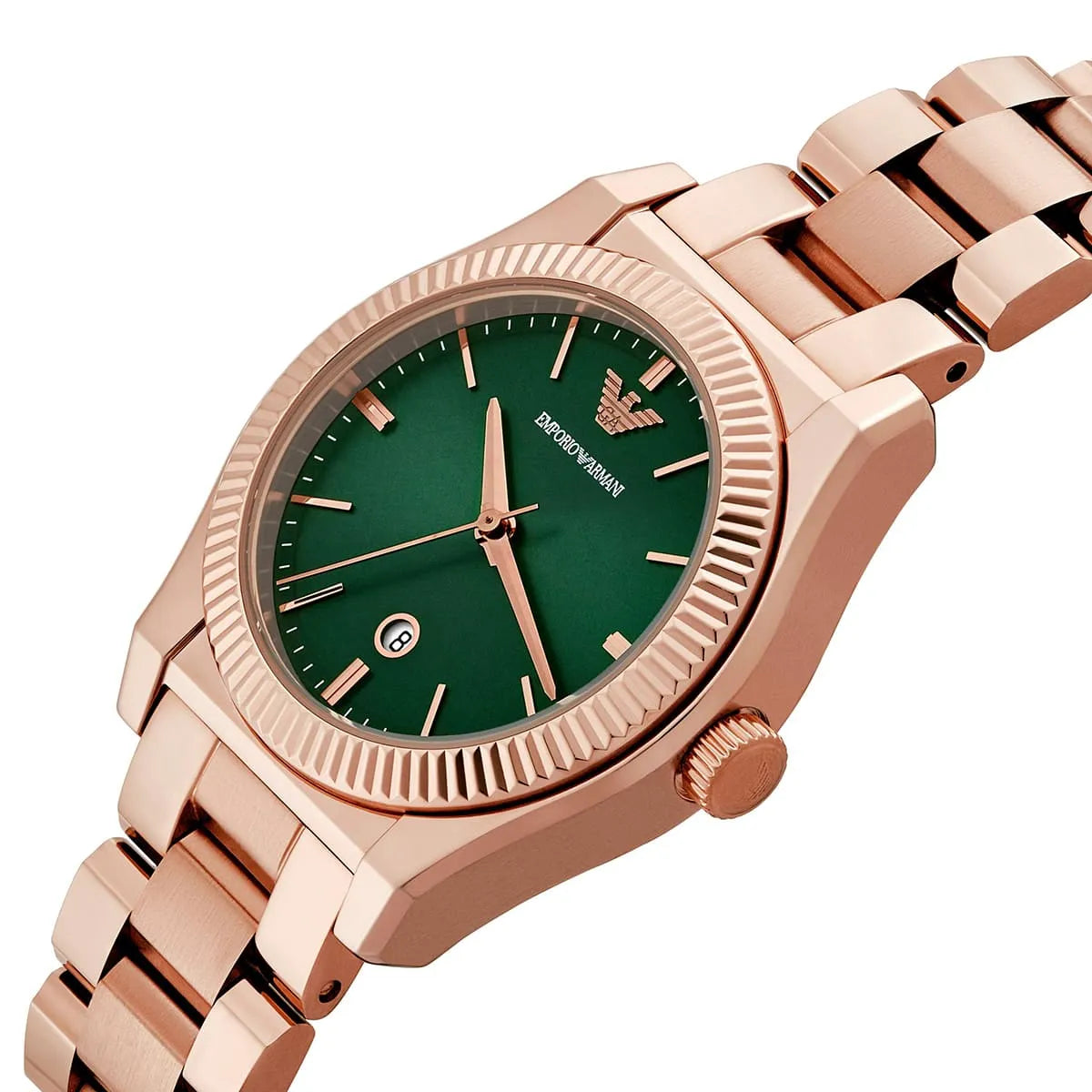 Emporio Armani Federica Analog Green Dial Rose Gold Steel Strap Women Watch - AR11639