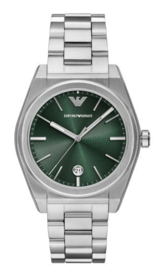 Emporio Armani Frederico men's watch with green dial and silver steel bracelet
