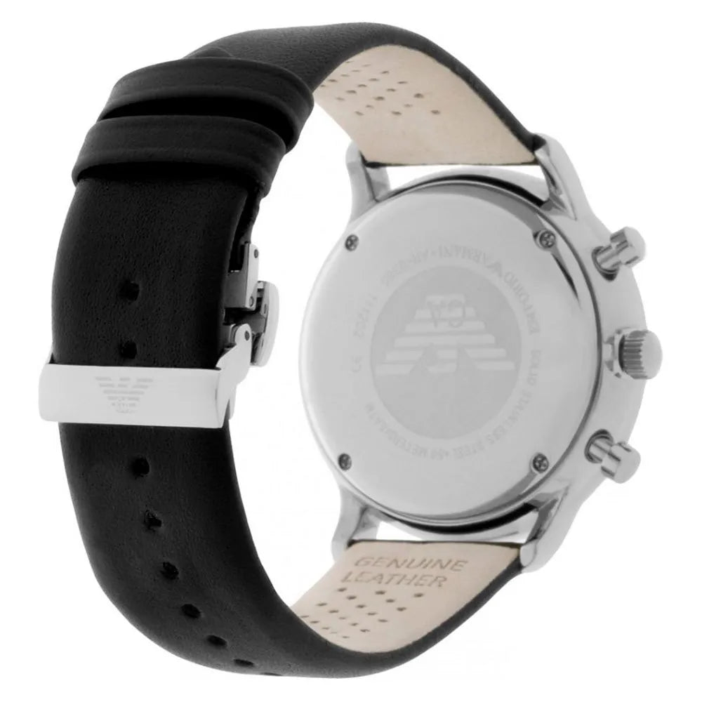 Emporio Armani Gianni White Dial Black Leather Strap Men's Watch - AR0385