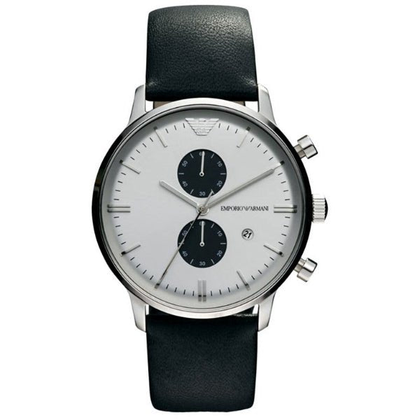 Emporio Armani Gianni White Dial Black Leather Strap Men's Watch - AR0385