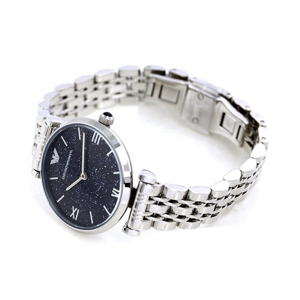 Emporio Armani Gianni T-Bar watch laid flat showing clasp mechanism and full bracelet length