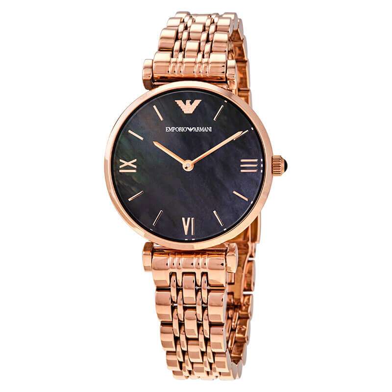 Emporio Armani Gianni T-Bar Quartz Black Mother of Pearl Dial Ladies Watch AR11145