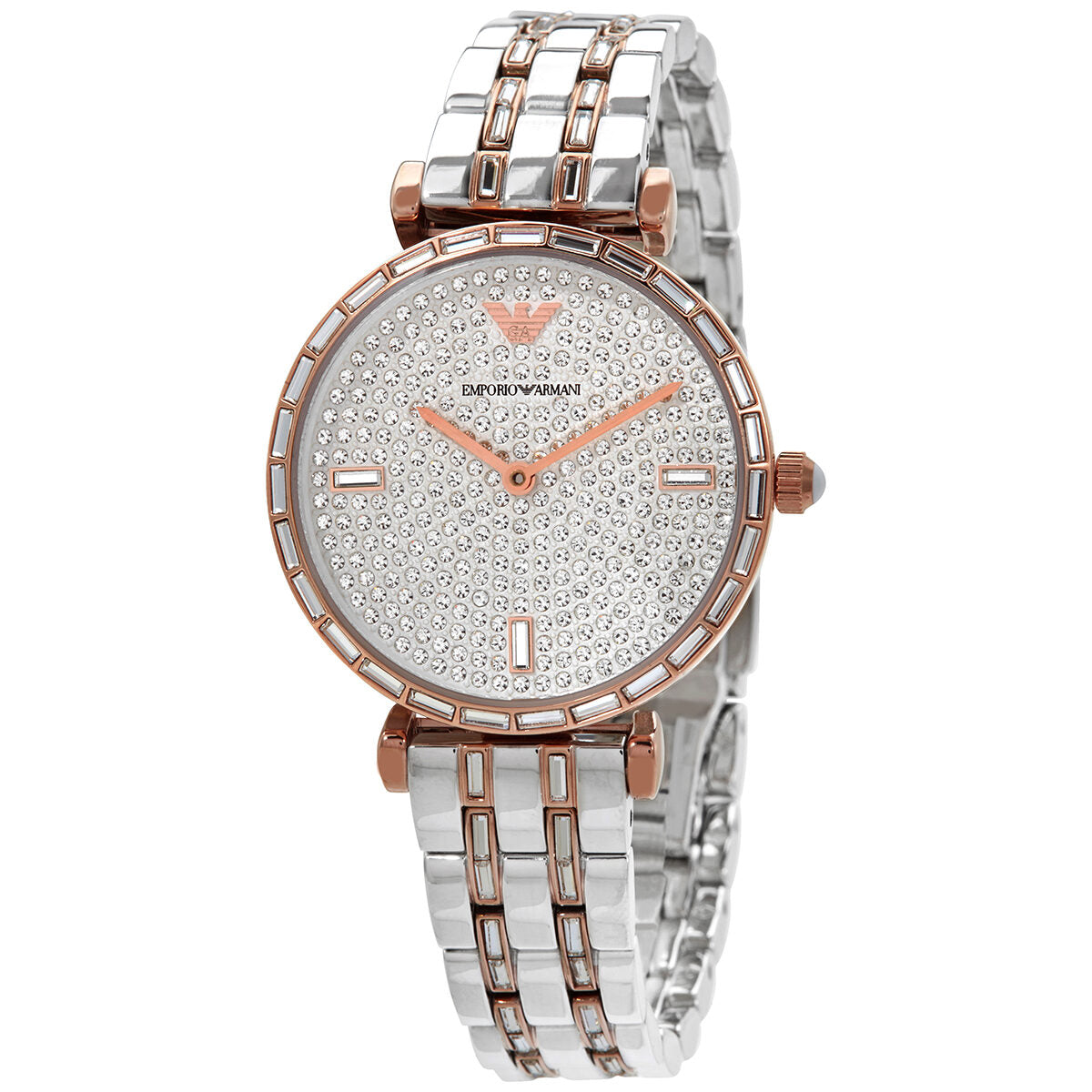 Emporio Armani Gianni T-Bar women's watch with silver crystal dial and rose gold details