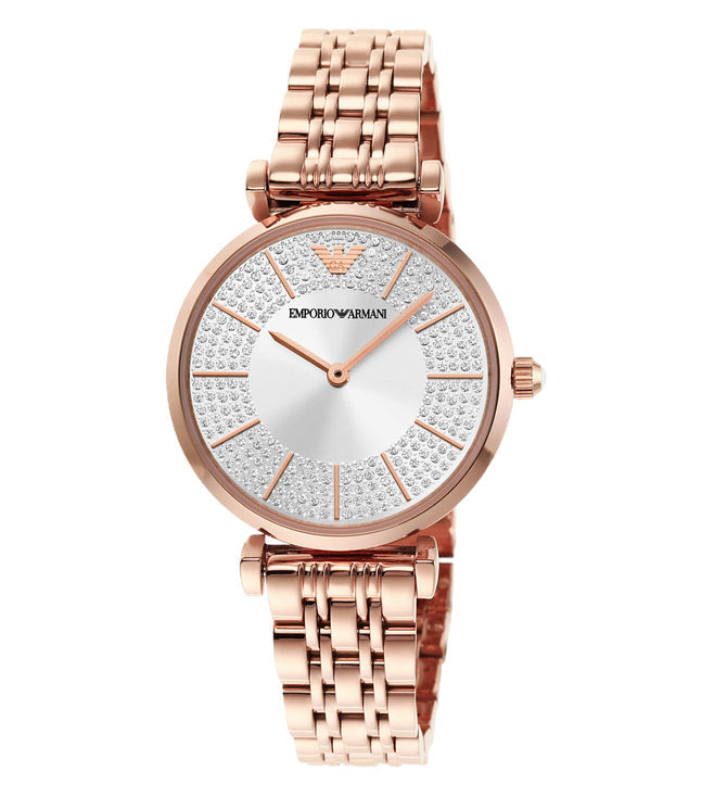 Emporio Armani Gianni T-Bar rose gold women's watch with crystal-set dial and rose gold bracelet