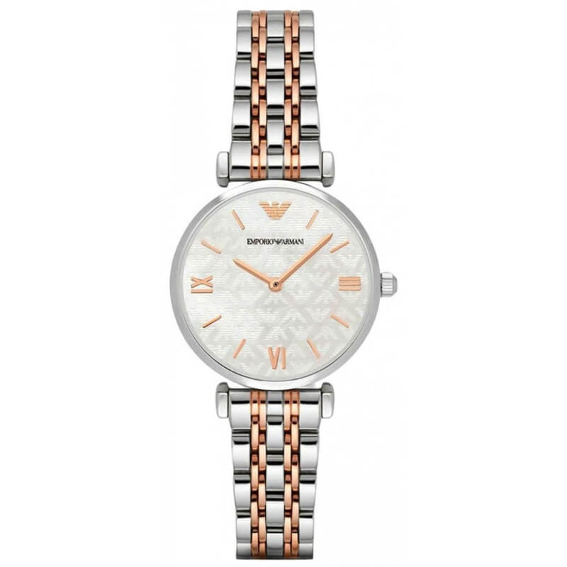 Emporio Armani Gianni T-Bar AR1987 men's watch with white dial and two-tone silver rose gold bracelet