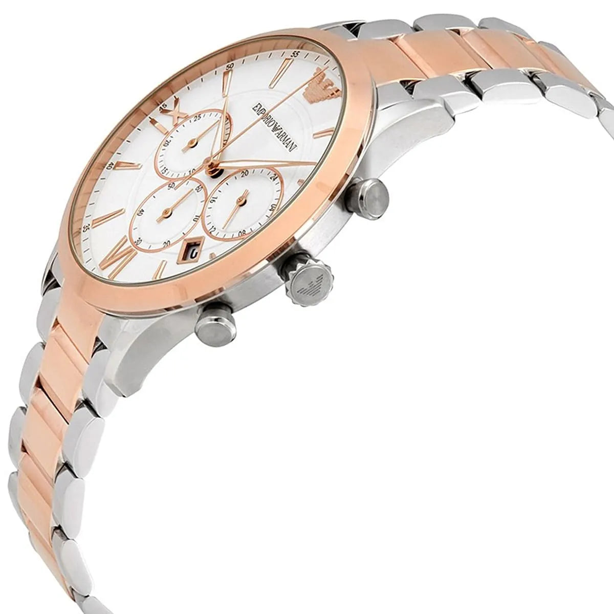 Emporio Armani Giovanni Chronograph White Dial Two Tone Steel Strap Watch AR11209