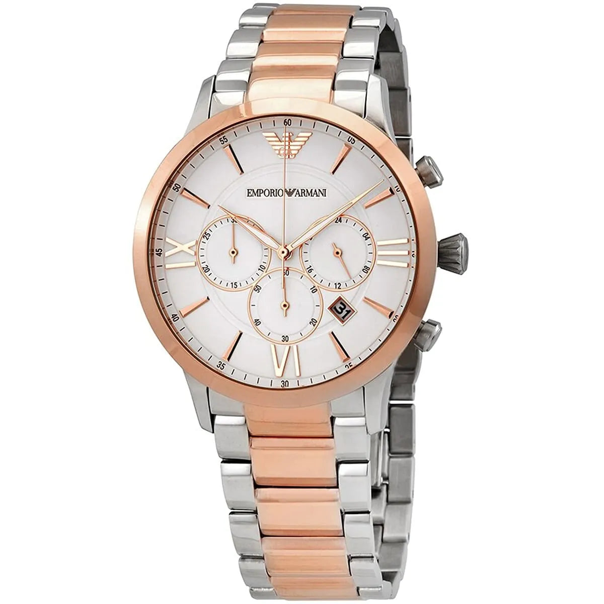 Emporio Armani Giovanni Chronograph White Dial Two Tone Steel Strap Watch AR11209