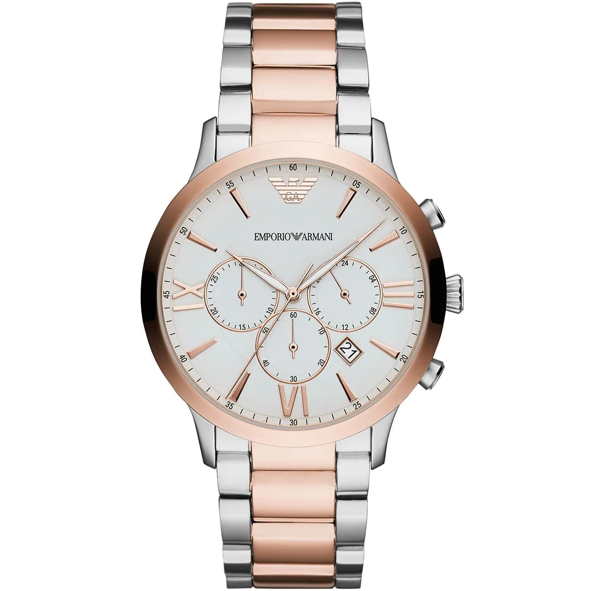 Emporio Armani Giovanni Chronograph White Dial Two Tone Steel Strap Watch AR11209