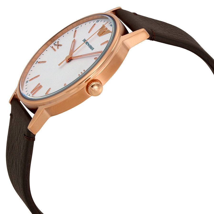 Emporio Armani Kappa White Dial Dark Brown Leather Men's Watch AR11011