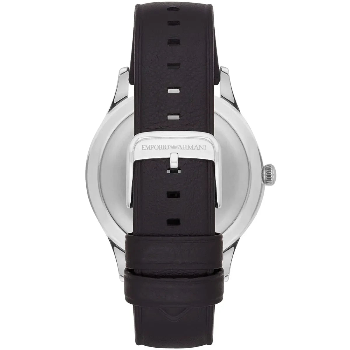 Emporio Armani Lambda AR11020 caseback showing Emporio Armani branding and metal case