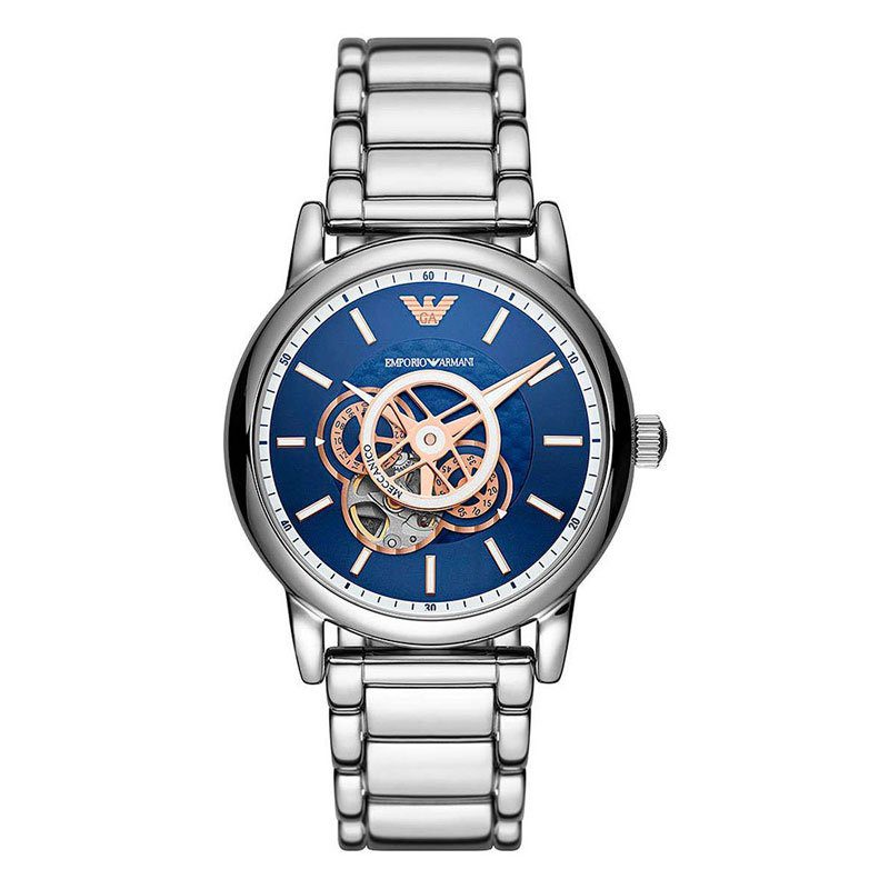 Emporio Armani Luigi Chronograph Skeleton Blue Dial Silver Steel Strap Watch AR60036