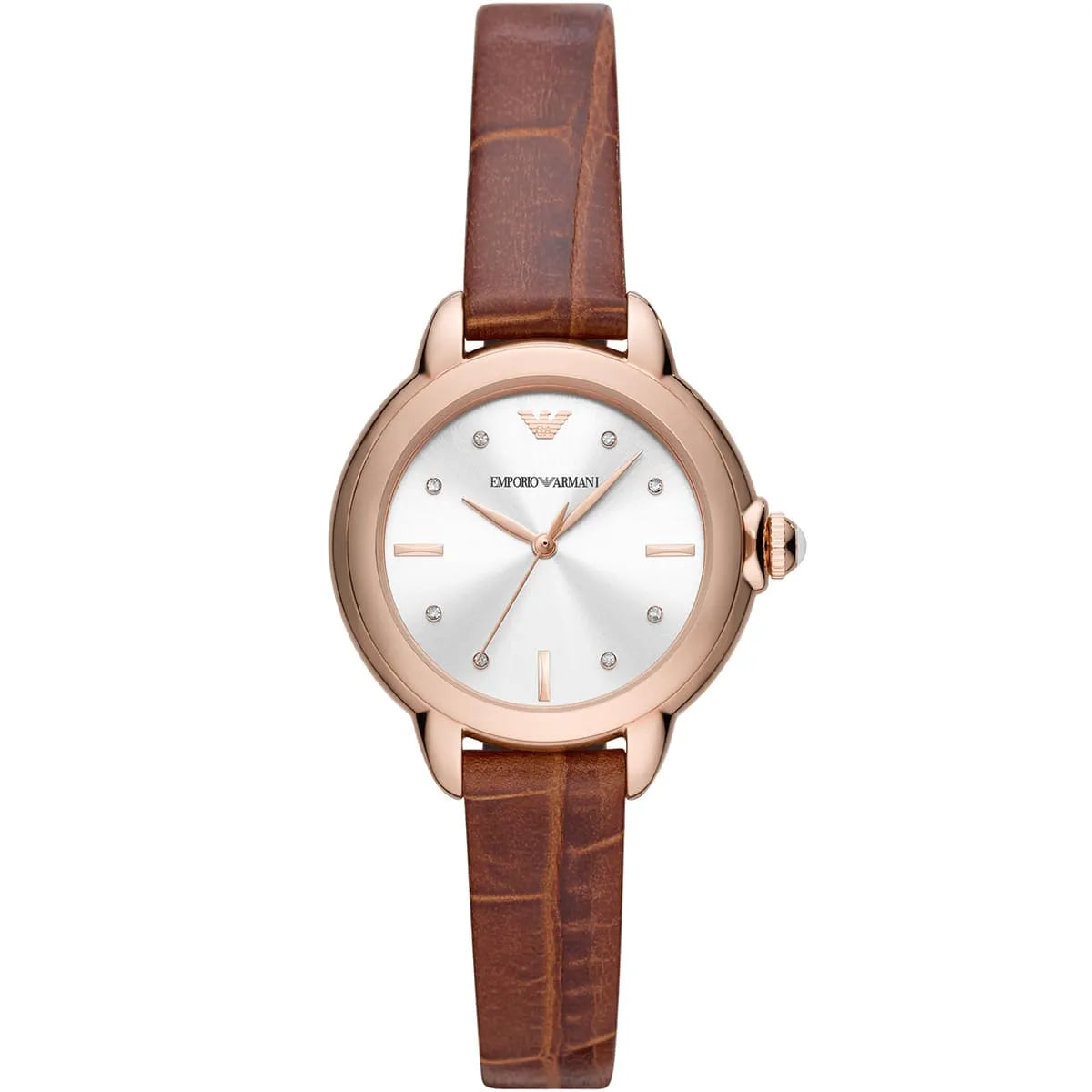 Emporio Armani Mia AR11525 women's watch with rose gold case and brown leather strap