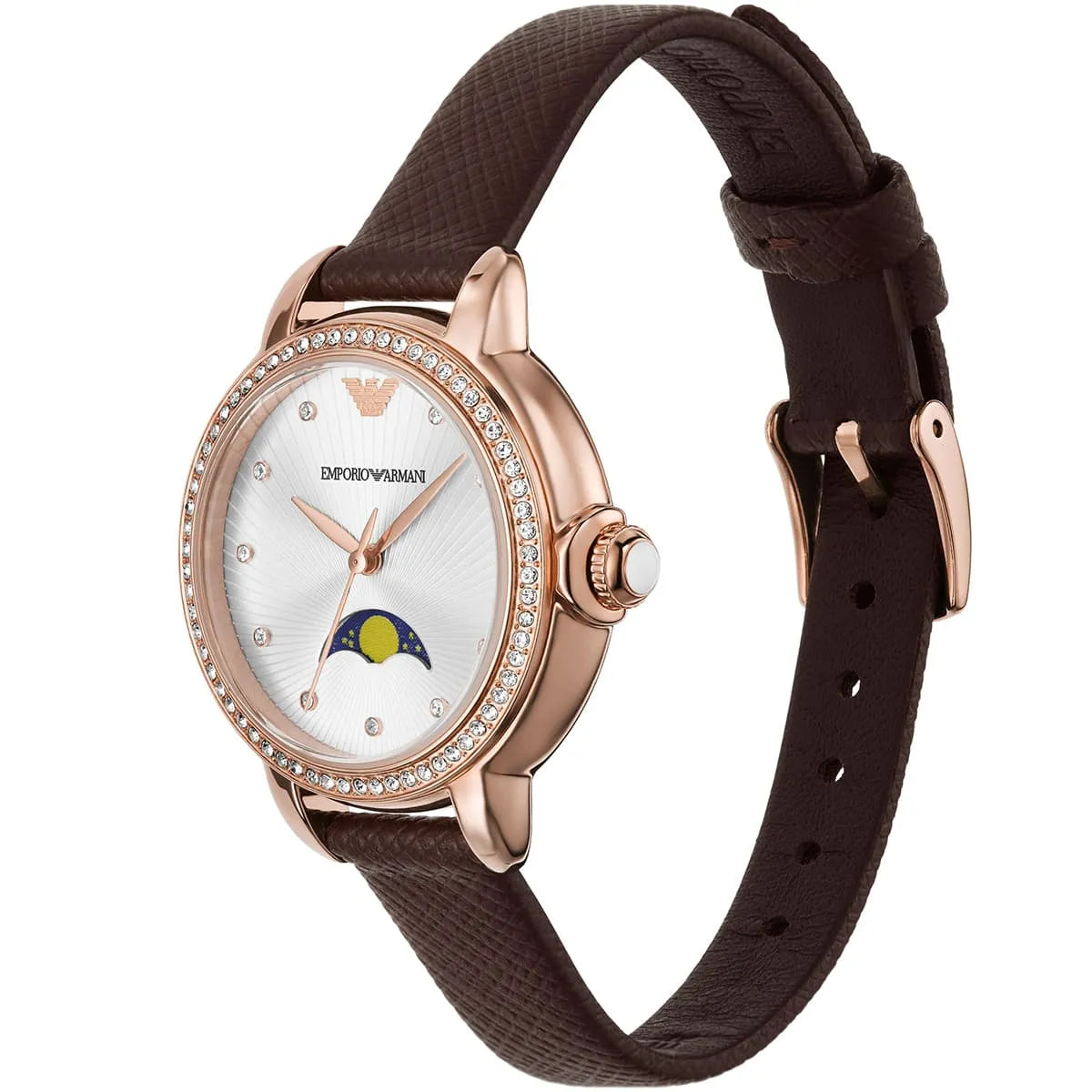 Emporio Armani Mia Quartz Moonphase Crystal Silver Dial Ladies Watch AR11568