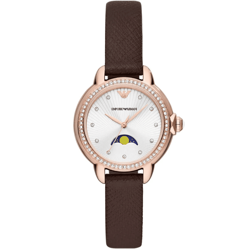 Emporio Armani Mia Quartz Moonphase Crystal Silver Dial Ladies Watch AR11568