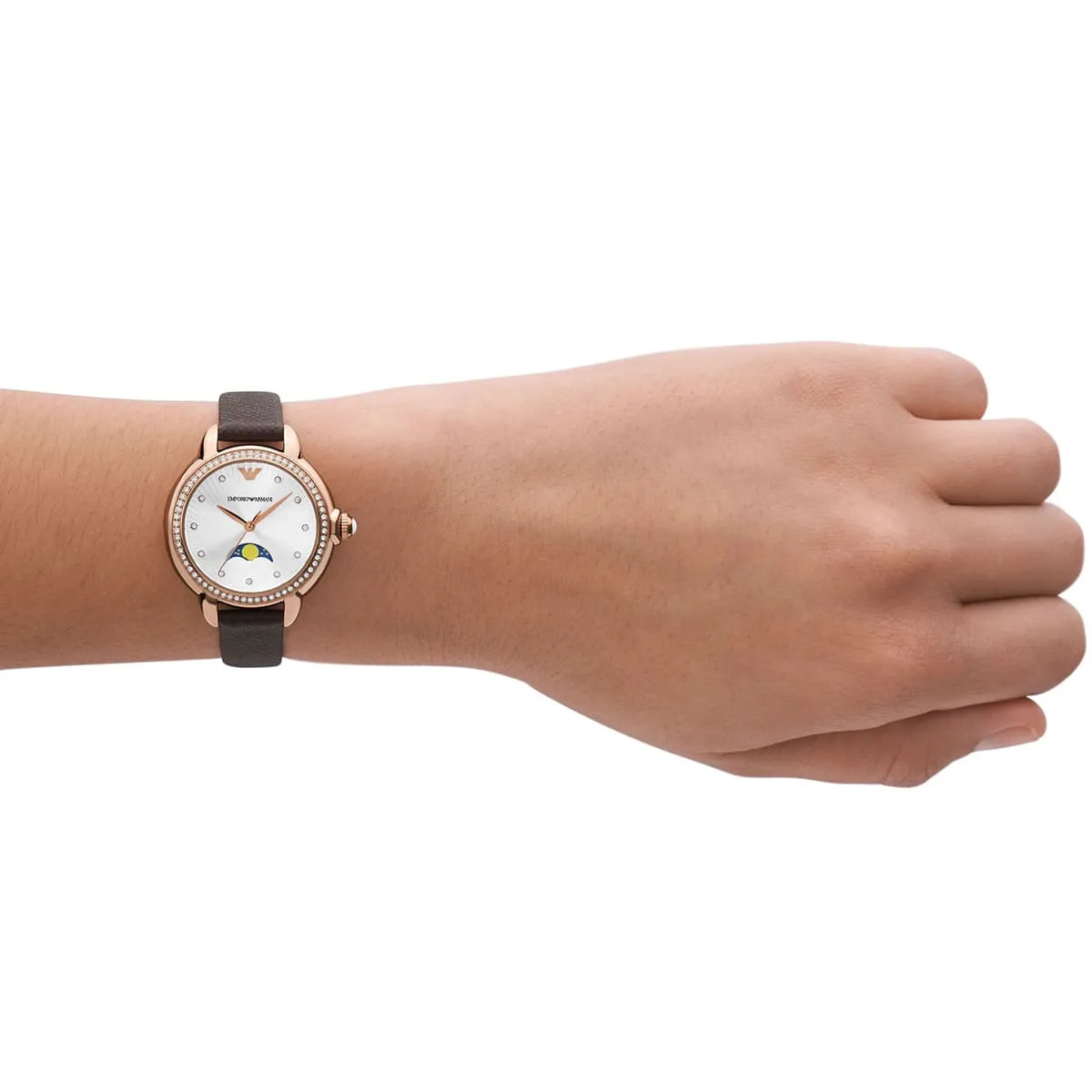 Emporio Armani Mia Quartz Moonphase Crystal Silver Dial Ladies Watch AR11568