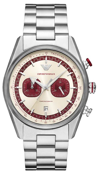 Emporio Armani Racer Chronograph White Dial Silver Steel Strap Men Watch - AR11645