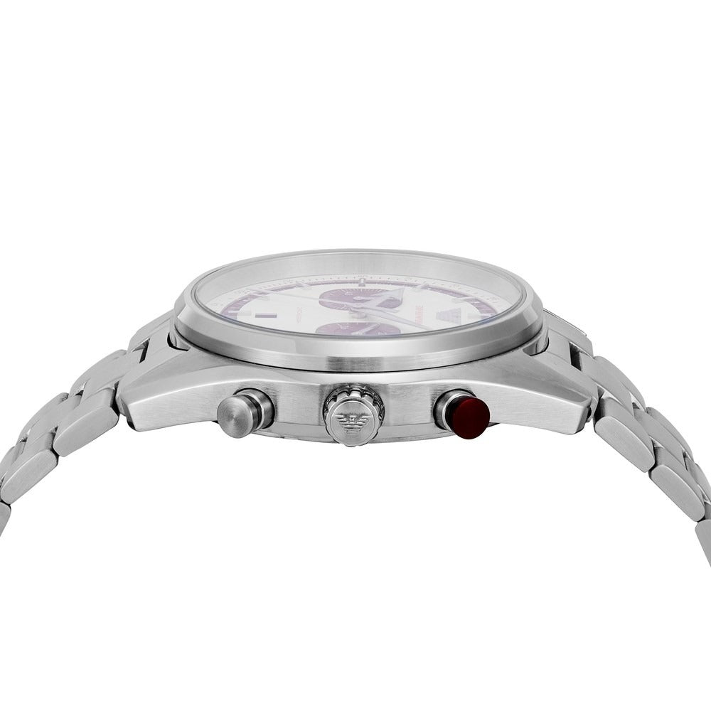 Emporio Armani Racer Chronograph White Dial Silver Steel Strap Men Watch - AR11645