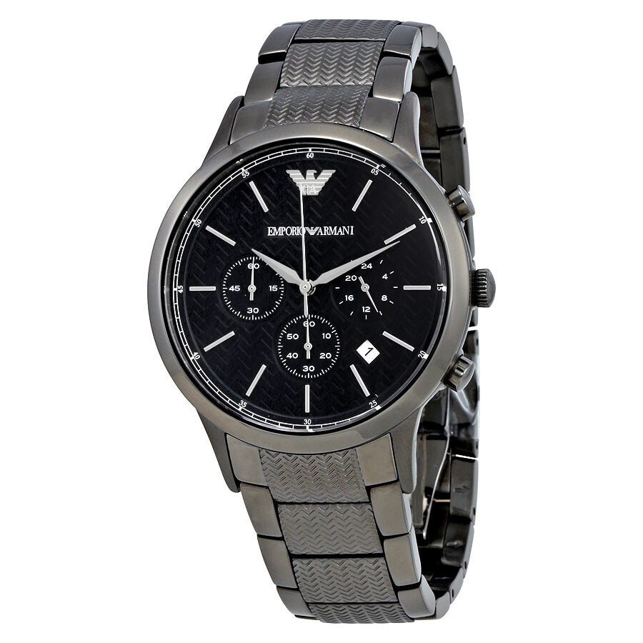 Emporio Armani Renato AR2505 gunmetal chronograph watch with black dial and three subdials