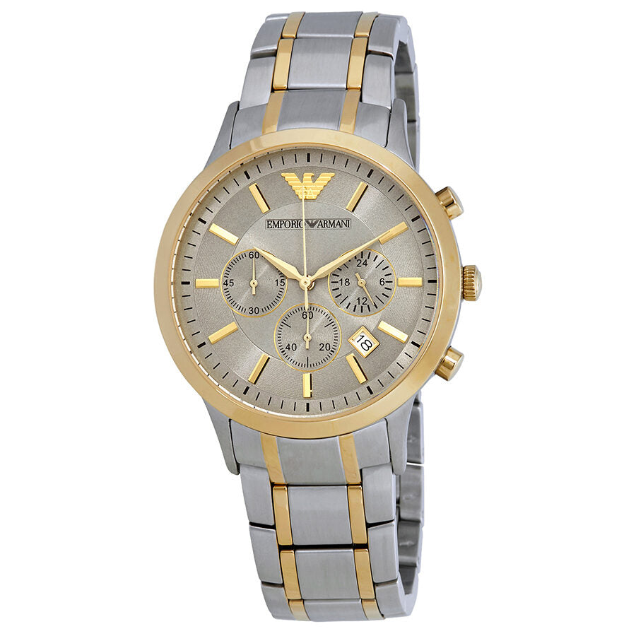 Emporio Armani Renato Chronograph watch with silver dial and two-tone stainless steel bracelet