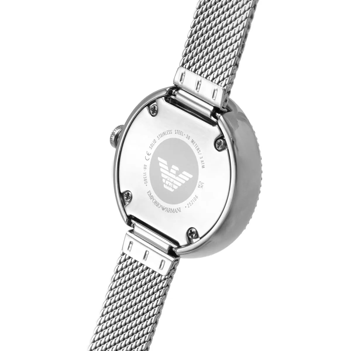 Emporio Armani Rosa Diamonds Mother of Pearl Blue Dial Silver Mesh Bracelet Women Watch - AR11380