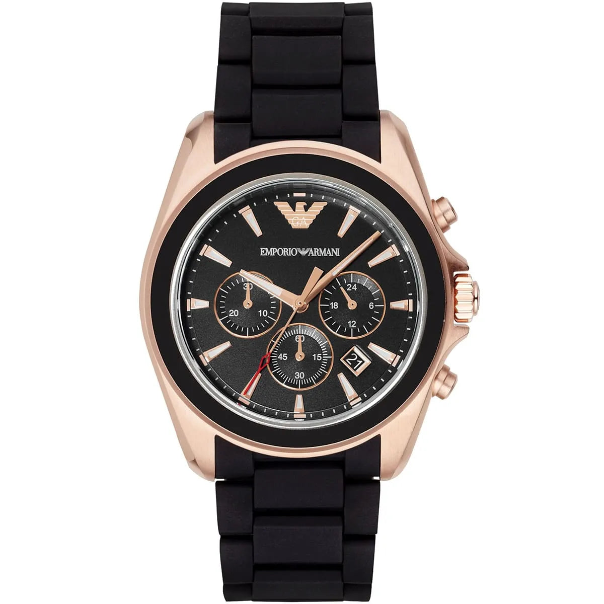 Emporio Armani Sigma AR6066 men's chronograph watch with black dial and rose gold bezel