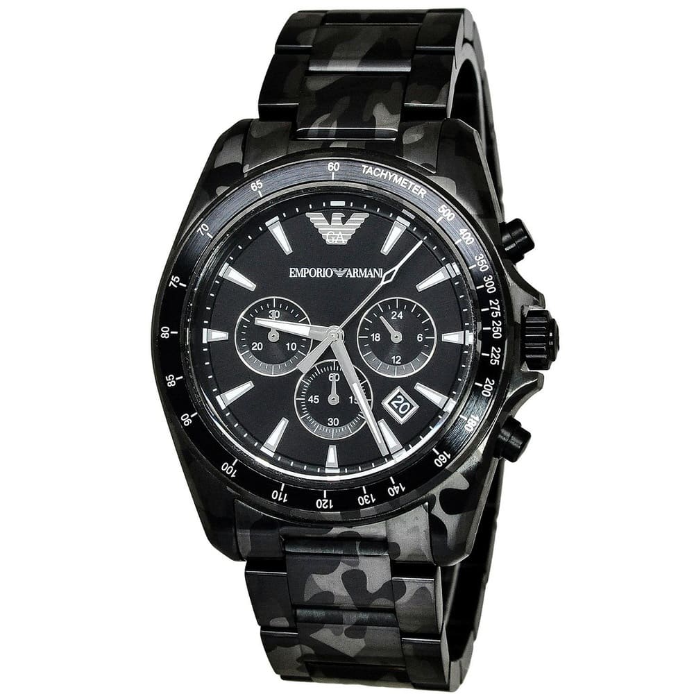 Emporio Armani Sportivo Quartz Black Dial Black Military Steel Strap Watch For Men -AR11027