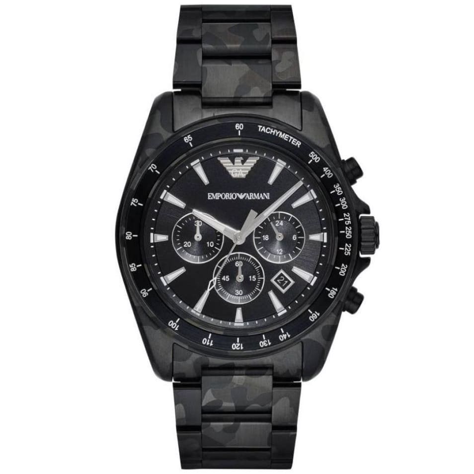 Emporio Armani Sportivo Quartz Black Dial Black Military Steel Strap Watch For Men -AR11027