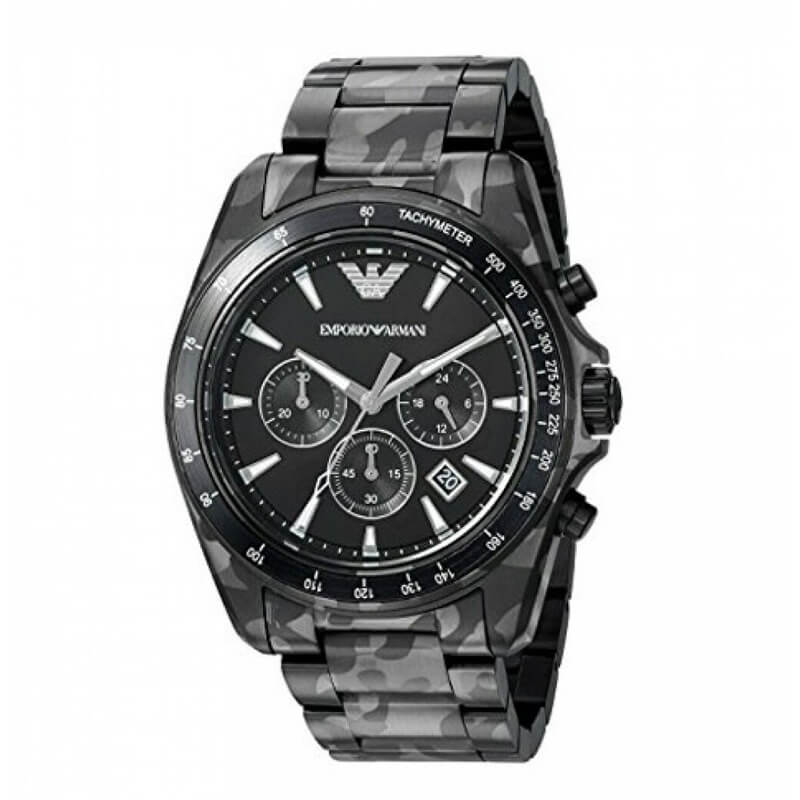 Emporio Armani Sportivo Quartz Black Dial Black Military Steel Strap Watch For Men -AR11027