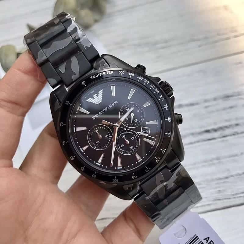 Emporio Armani Sportivo Quartz Black Dial Black Military Steel Strap Watch For Men -AR11027