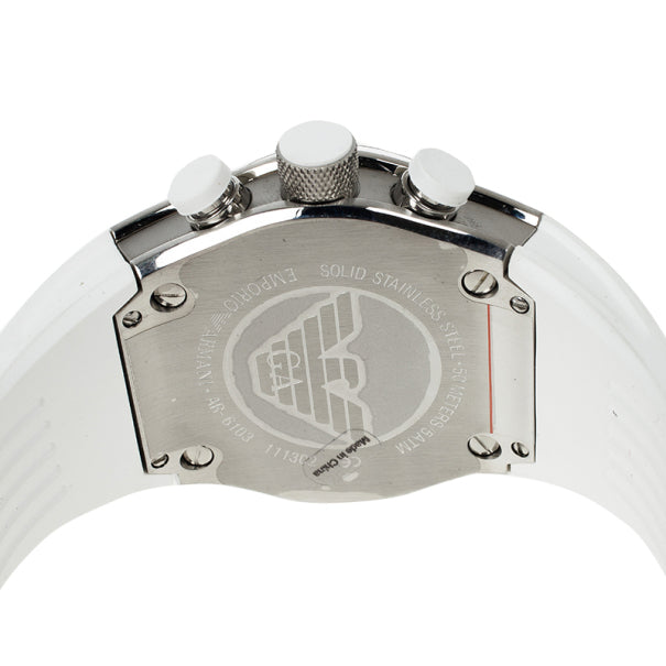 Emporio Armani Sportivo AR6103 caseback with engraved logo and solid stainless steel