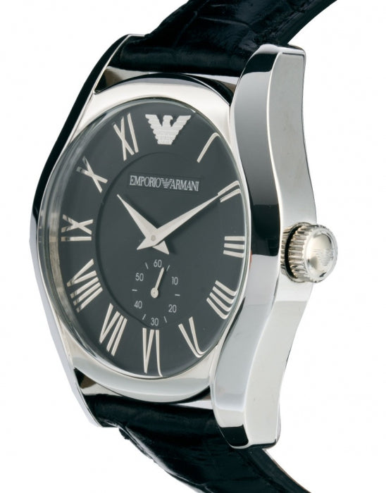 Right side profile of Emporio Armani Valente AR0643 watch showing crown and case edge detail