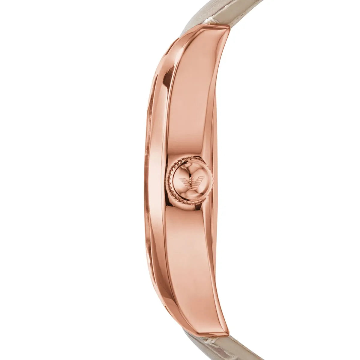 Side view of Emporio Armani Valente AR1667 case thickness and beige leather strap