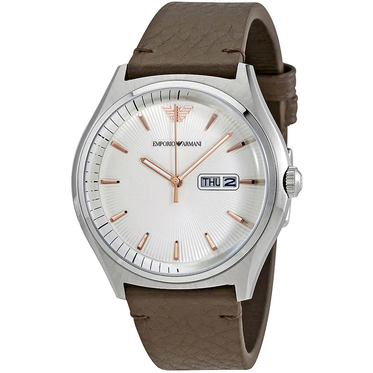 Emporio Armani Zeta White Dial Dark Brown Leather Men's Watch AR1999