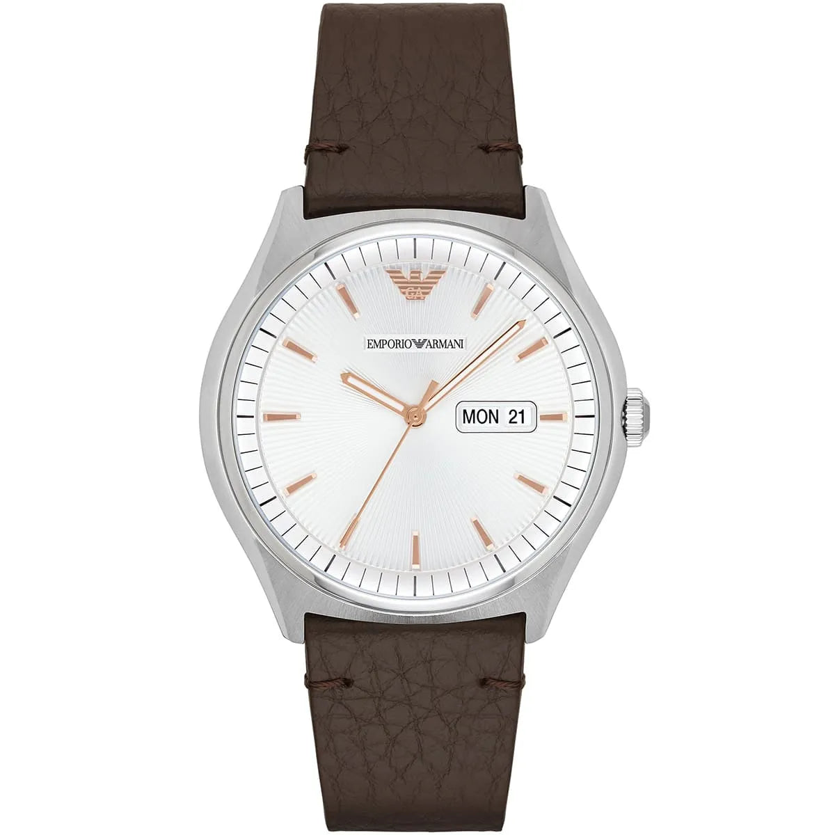 Emporio Armani Zeta White Dial Dark Brown Leather Men's Watch AR1999