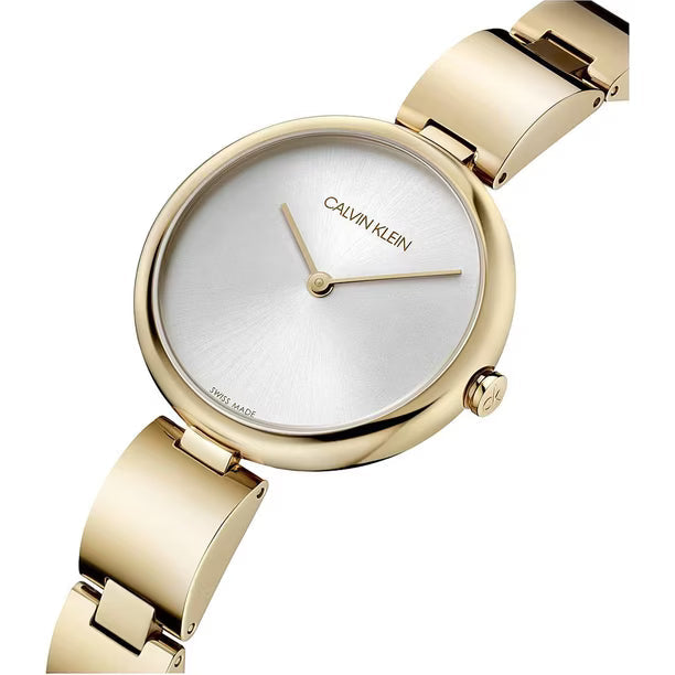Calvin Klein Wavy Quartz Silver Dial Gold Stainless Steel Bracelet Ladies Watch K9U23546