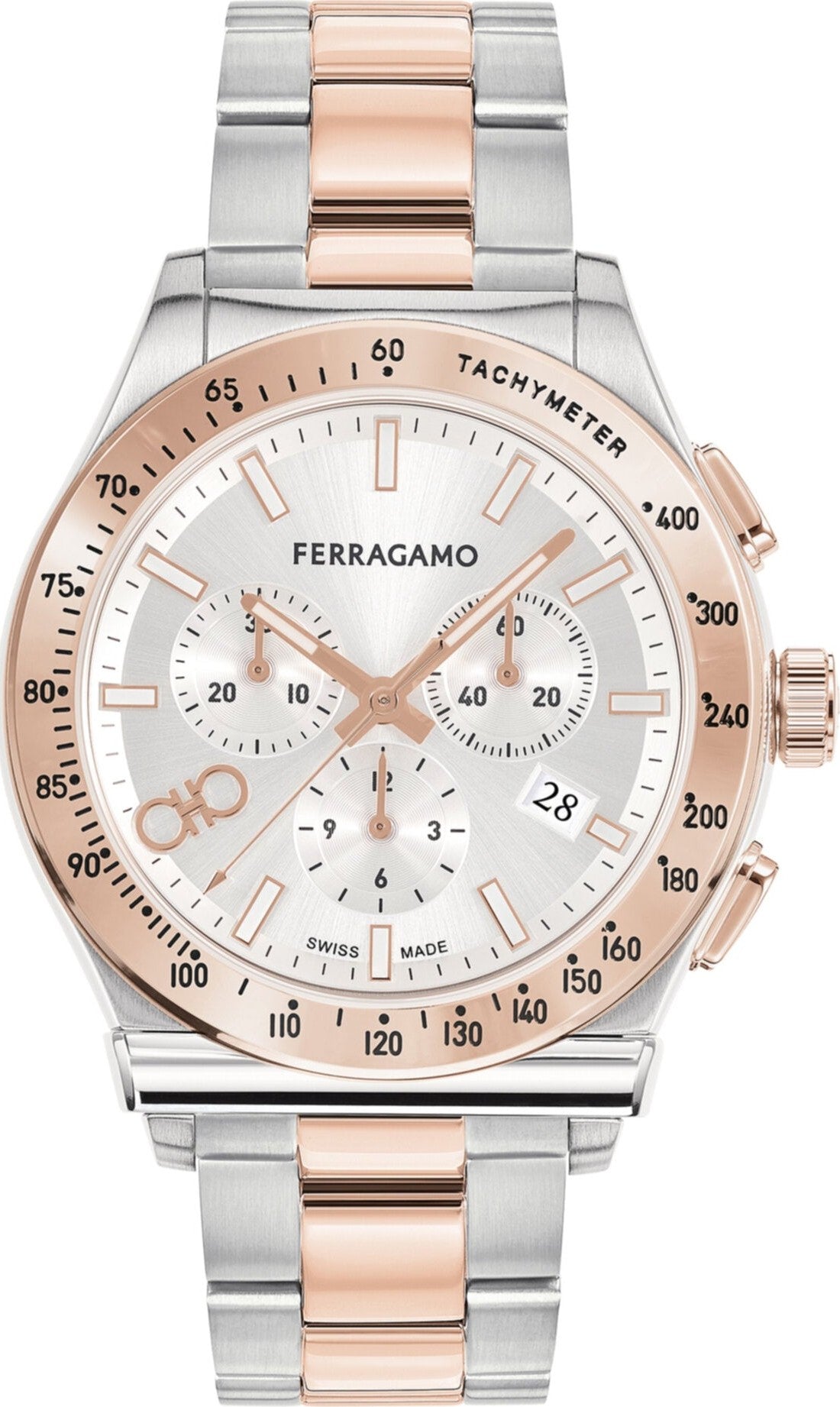 Ferragamo Salvatore 1927 Chrono Silver Dial Two Tone Steel Strap Watch for Men - SFKZ00623