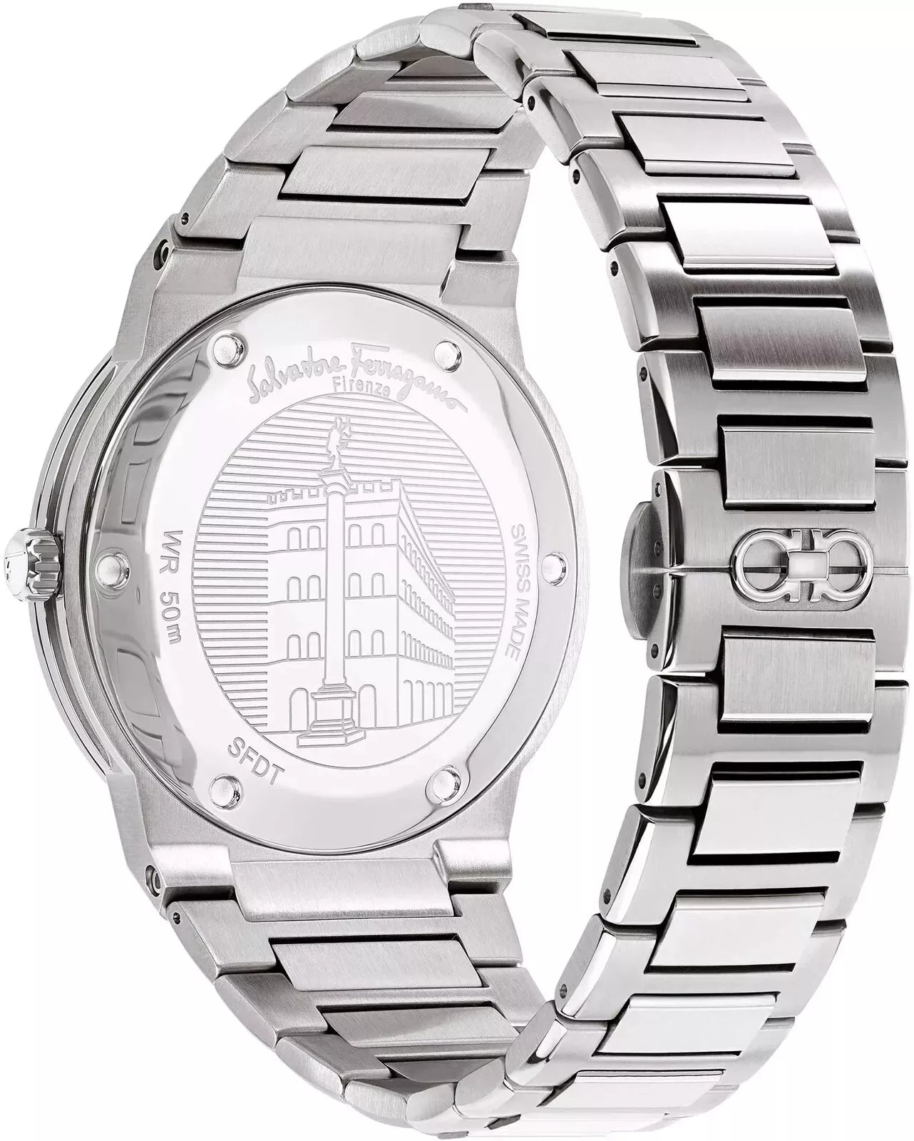Ferragamo F-80 Classic stainless steel bracelet and caseback with engraved detail