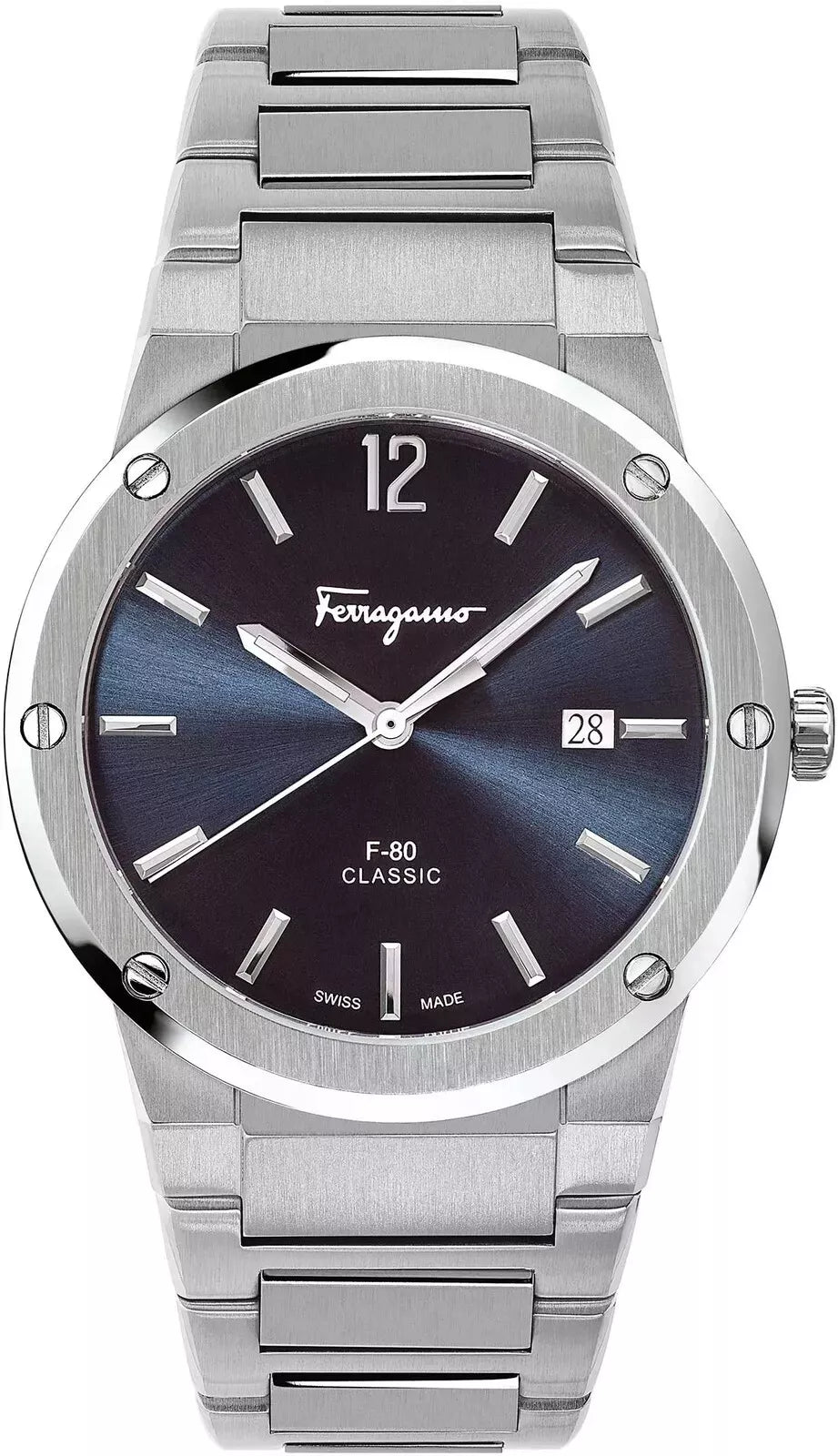 Ferragamo F-80 Classic black dial stainless steel men's watch with date window