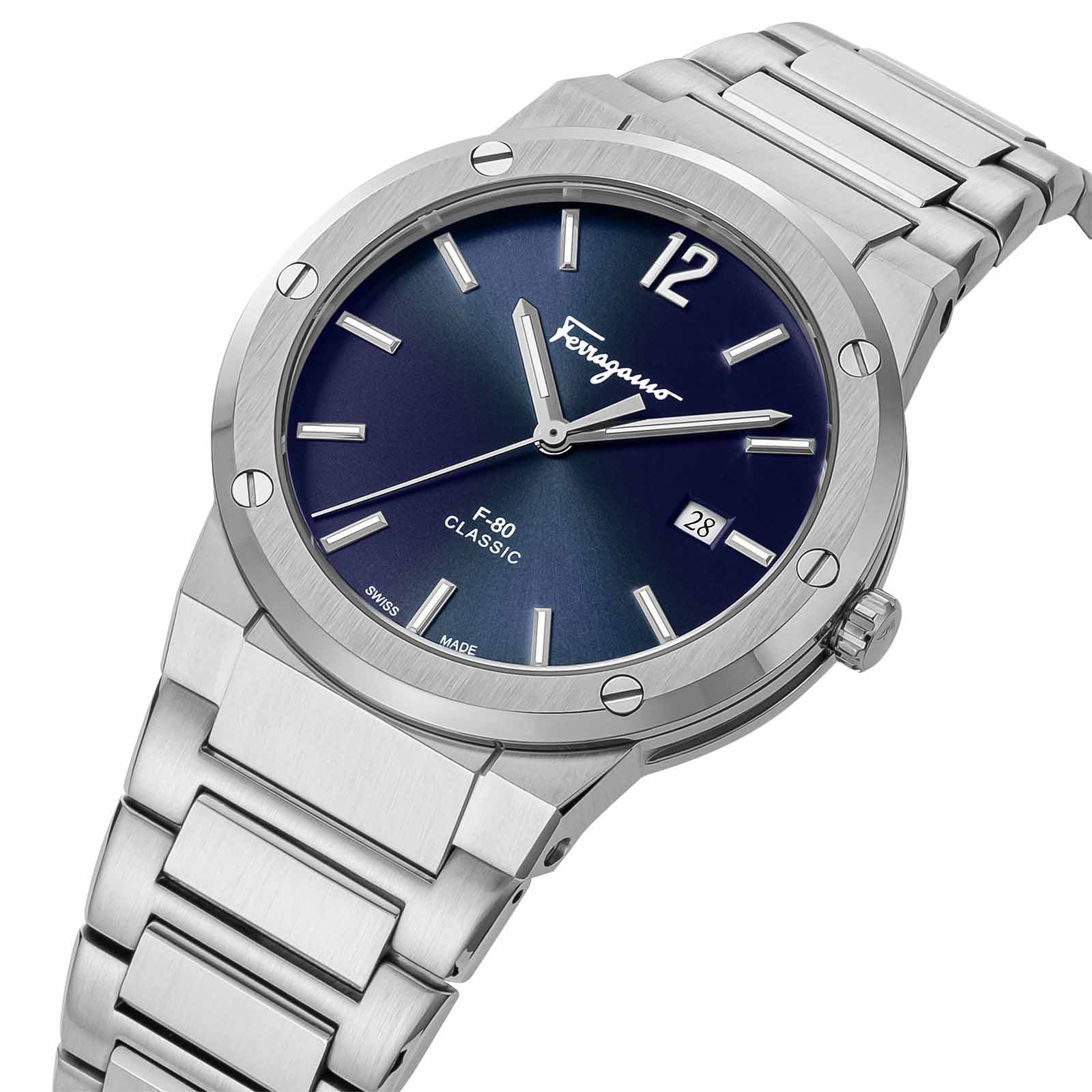 Ferragamo F-80 Classic watch displayed at three-quarter angle view