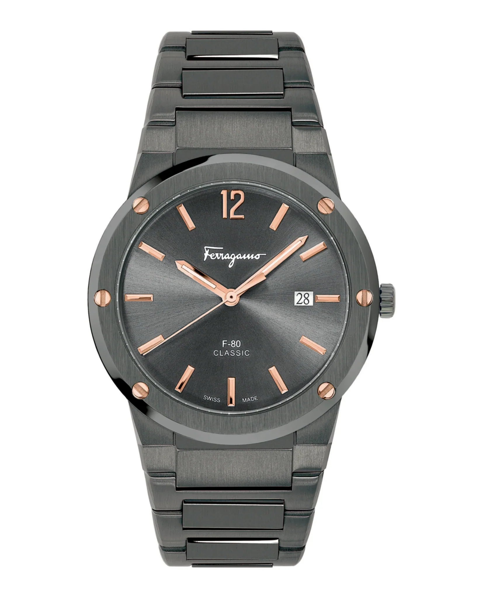 Ferragamo F-80 Classic Quartz Grey Dial Analog Stainless Steel Men Watch - SFDT01520