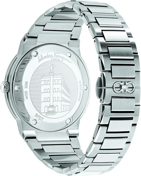 Ferragamo F-80 Silver Stainless Steel Green Dial Quartz Watch for Men's- SFDT00249
