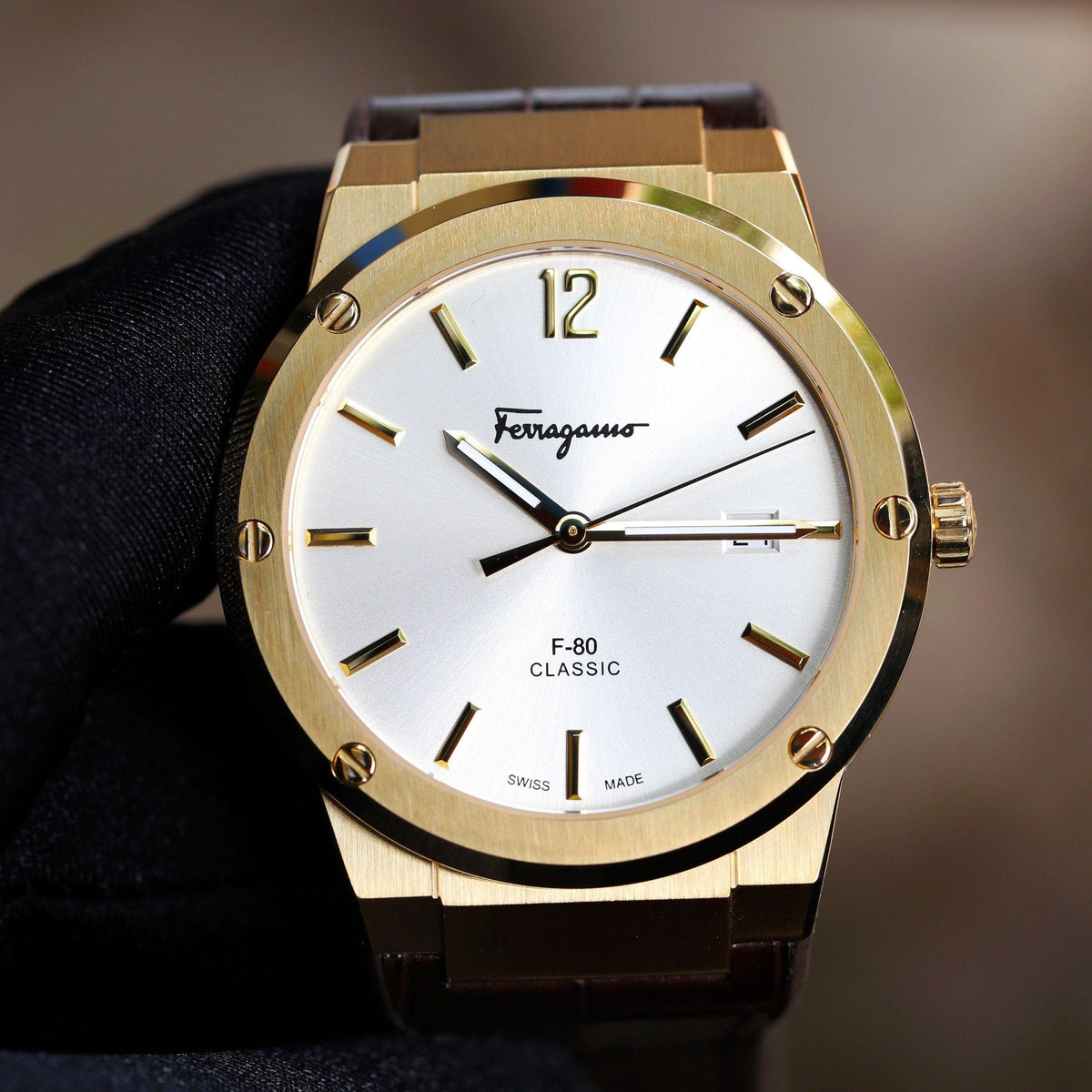 Ferragamo F-80 Classic Quartz Steel Gold/White 42mm Men's Watch - SFDT00419