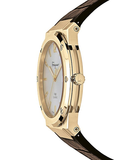 Ferragamo F-80 Classic Quartz Steel Gold/White 42mm Men's Watch - SFDT00419