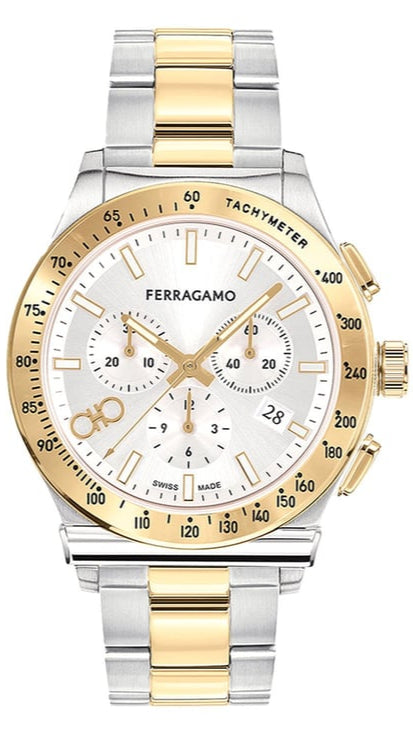 Ferragamo Salvatore 1927 Chrono Silver Dial Two Tone Steel Strap Watch for Men - SFKZ00523