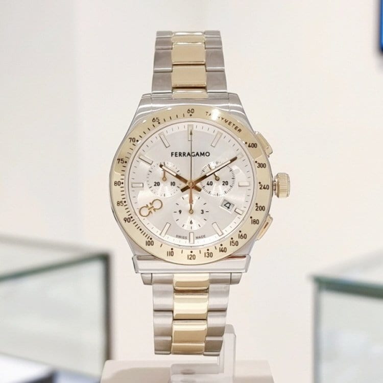 Ferragamo Salvatore 1927 Chrono Silver Dial Two Tone Steel Strap Watch for Men - SFKZ00523